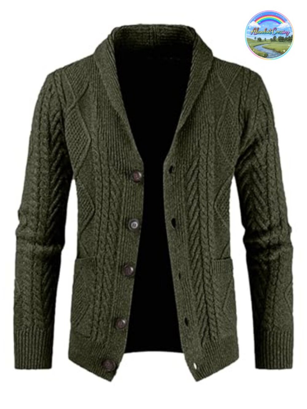 Mens Shawl Collar Cable Knit Cardigan Sweater Button Front Dual Pockets